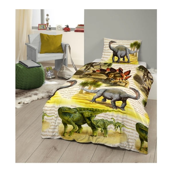 Bērnu vienvietīga kokvilnas gultasveļa Good Morning Dinos, 140 x 200 cm-image-1