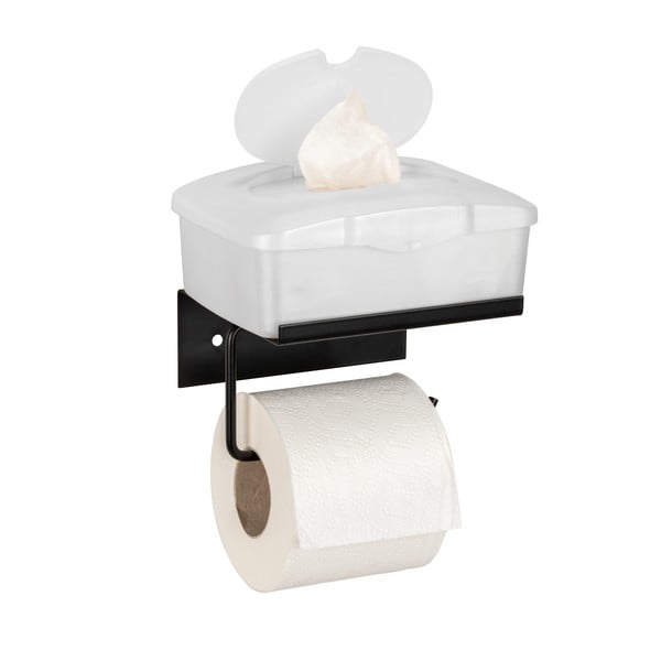 Melns metāla pašlīmējošs tualetes papīra turētājs ar plauktu Desulo – Wenko-image-3
