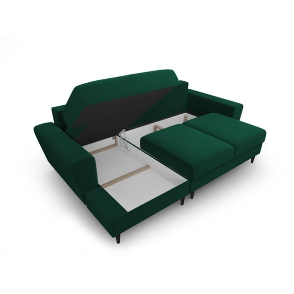 Zaļš samta salokāms stūra dīvāns ar uzglabāšanas vietu (ar kreiso stūri/ar zvilni) Kyoto – Cosmopolitan Design-image-3