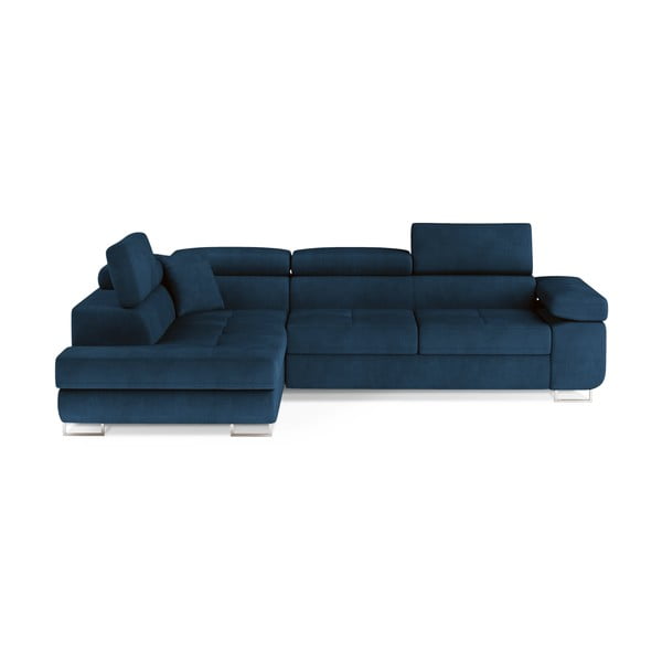 Zils samta salokāms/ar uzglabāšanas vietu stūra dīvāns (ar kreiso stūri/L veida) Anton – ELTAP