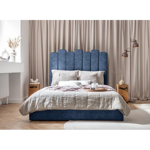 Zila mīksta divvietīga gulta ar uzglabāšanas vietu un režģi 140x200 cm Dreamy Aurora – Miuform-image-3