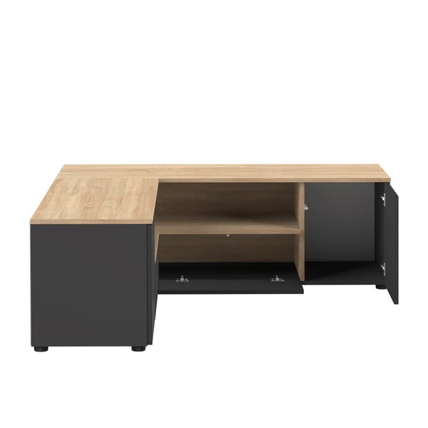 Melns/dabīga toņa TV galdiņš ar ozolkoka imitāciju 130x46 cm Angle – TemaHome-image-4