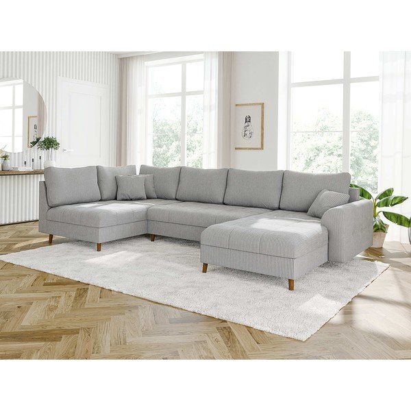 Gaiši pelēks velveta stūra dīvāns (ar labo stūri/U veida) Ariella – Ropez-image-3