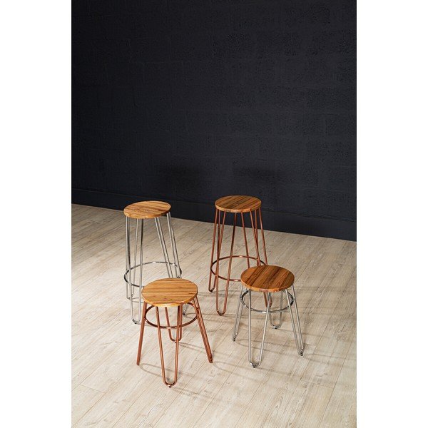 Dabīga toņa/rozā zelta krāsas gobas masīvkoka bāra taburete (sēdekļa augstums 75 cm) District – Premier Housewares-image-2