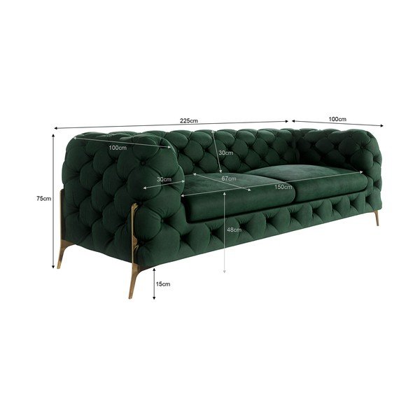 Tumši zaļš samta dīvāns 225 cm Chelsea Bis – Ropez-image-4