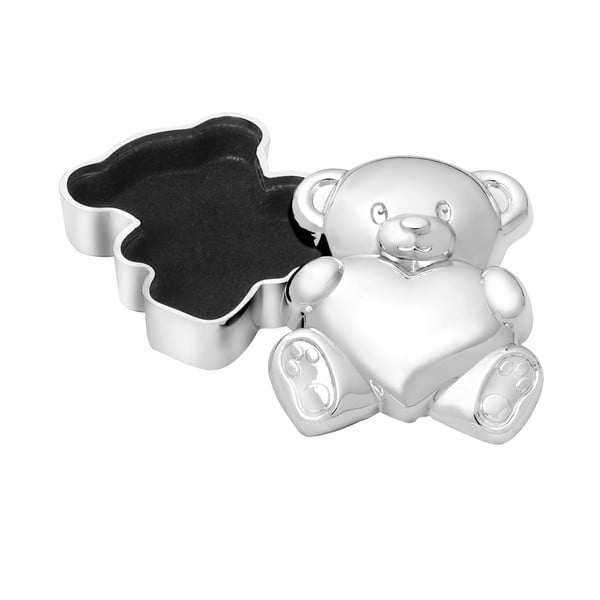 Spīdīgas sudraba krāsas metāla kastīte pirmajam zobam 6x5x2 cm Bear with Heart – Zilverstad