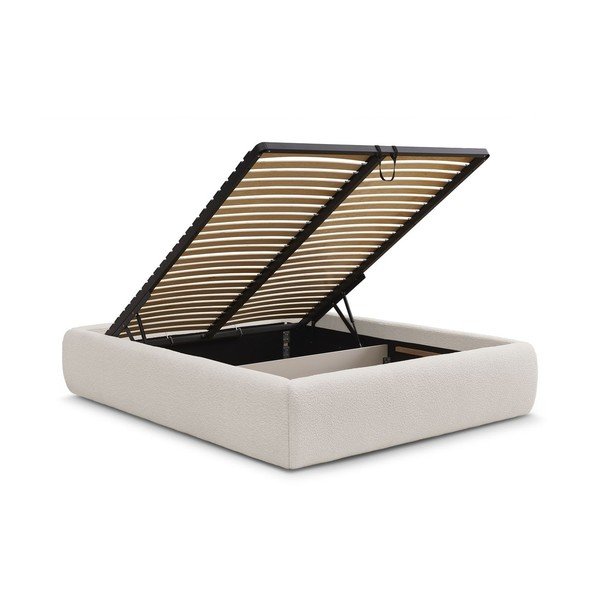 Balta polsterēta divvietīga gulta ar veļas kasti/bez galvgaļa un ar redelēm 180x200 cm Inera – Bobochic Paris-image-3