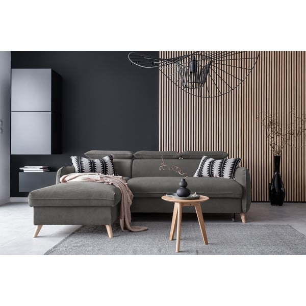 Tumši pelēks samta salokāms stūra dīvāns (ar kreiso stūri) Sweet Harmony – Miuform-image-1