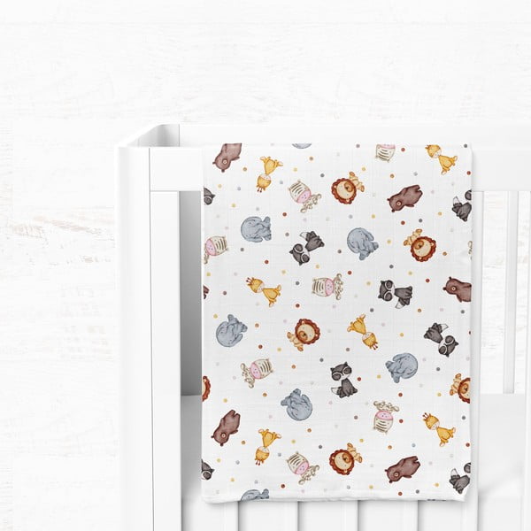 Balta muslīna bērnu sega 75x100 cm Zoo – Mijolnir-image-3