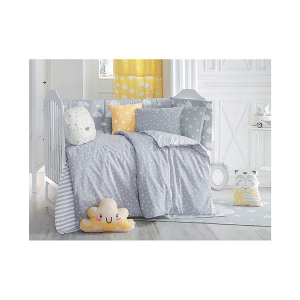 Zili pelēks aizsargājošs kokvilnas bērnu gultiņas matrača pārvalks Mike & Co. NEW YORK Carino, 40 x 210 cm-image-1