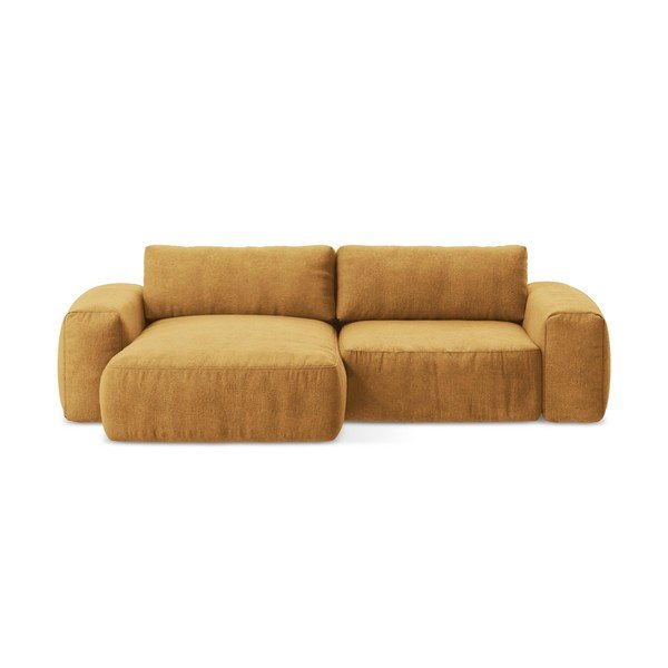 Sinepju dzeltens salokāms stūra dīvāns no šenila auduma (ar kreiso stūri/ar zvilni) Kuki – Makamii