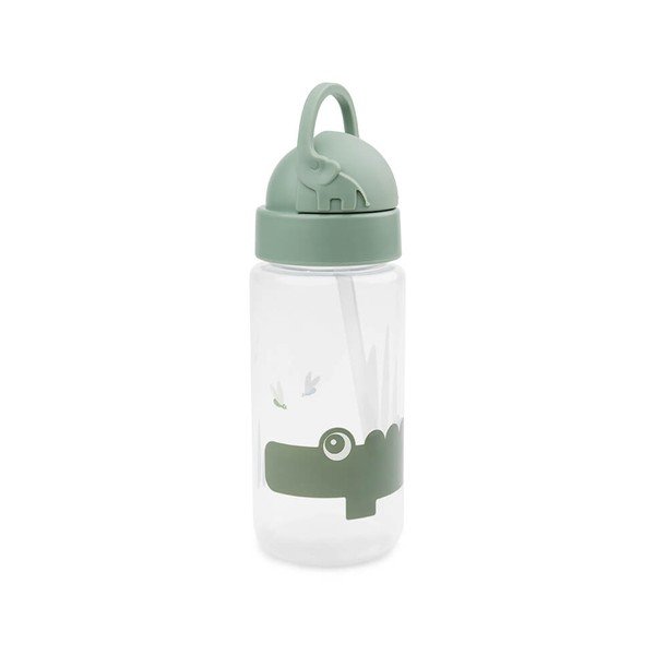 Zaļa bērnu pudele ar salmiņu Done by Deer Croco, 350 ml