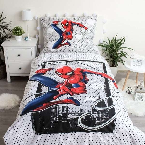 Kokvilnas bērnu gultas veļa ar spīduma efektu 140x200 cm Spiderman – Jerry Fabrics-image-1