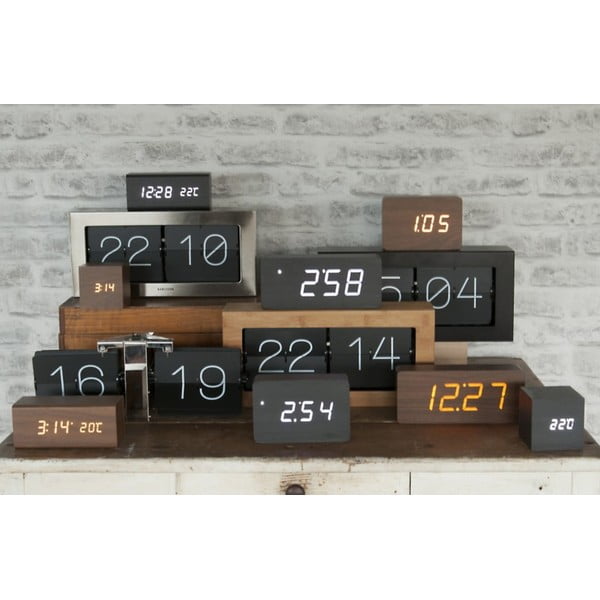 Melns modinātājs ar koka dekoru Karlsson Tube, 21 x 9 cm-image-1