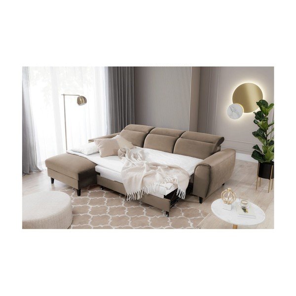 Gaiši brūns samta salokāms/ar uzglabāšanas vietu stūra dīvāns (ar kreiso stūri/ar zvilni) Foble – ELTAP-image-4