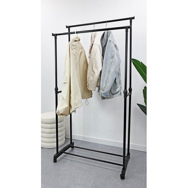 Melns metāla pārvietojams drēbju pakaramais statīvs 80x160x42 cm Roald – Yes Everyday-image-1
