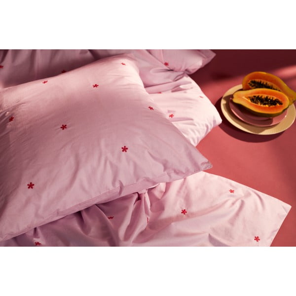 Rozā vienguļamā gultas veļa no kokvilnas perkala 140x200 cm Daisy – JUNA-image-1