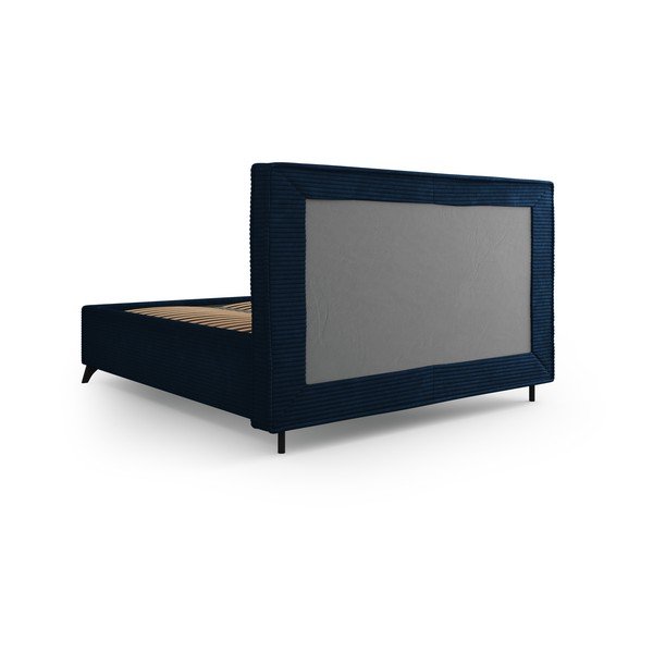 Tumši zila polsterēta divvietīga gulta ar veļas kasti un režģi 160x200 cm Malou – Milo Casa-image-4