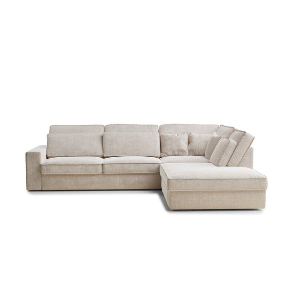 Krēmkrāsas stūra dīvāns no šenila auduma (ar labo stūri/L veida) Kirou – Maison de Rêve