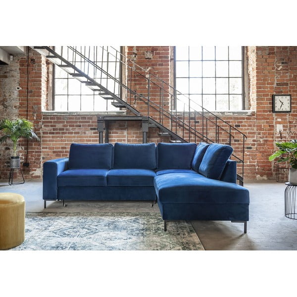 Tumši zils samta salokāms stūra dīvāns (ar labo stūri) Lofty Lilly – Miuform-image-1