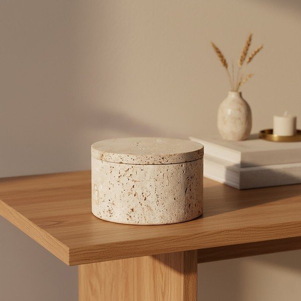 Dabīga toņa dekoratīva akmens uzglabāšanas kaste ø 14x8 cm Tibor – Premier Housewares-image-3