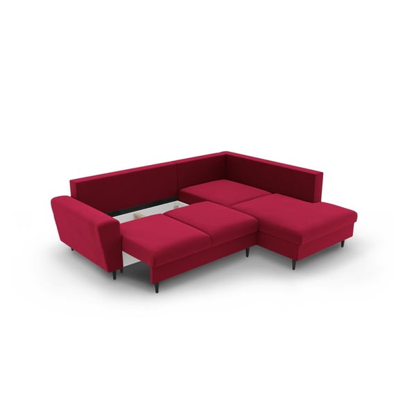 Sarkans samta salokāms stūra dīvāns ar uzglabāšanas vietu (ar labo stūri/L veida) Kyoto – Cosmopolitan Design-image-3