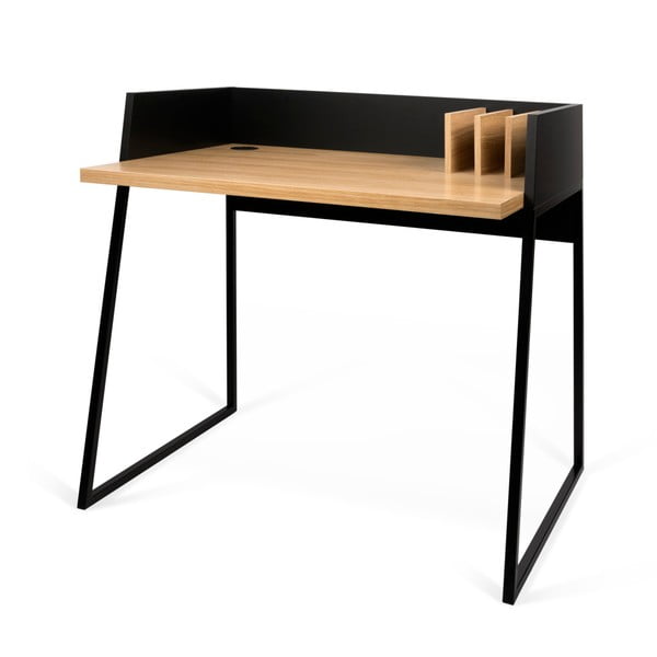 Melns darba galds ar ozolkoka detaļām TemaHome Volga-image-2