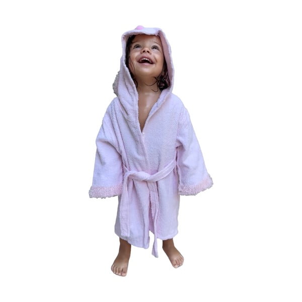 Rozā kokvilnas halāts bērniem S izmērs Rabbit – Rocket Baby