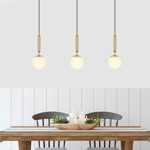 Balta/misiņa krāsas piekaramā lampa ar stikla abažūru ø 15 cm King – Opviq lights-image-1