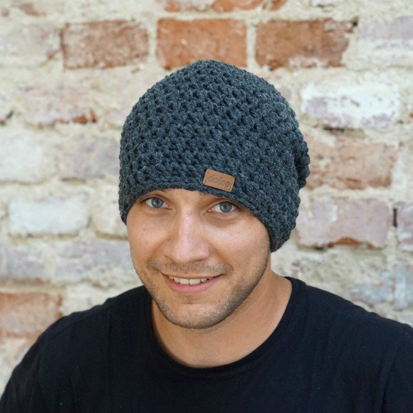 Tumši pelēka ar rokām tamborēta cepure DOKE Night-image-1