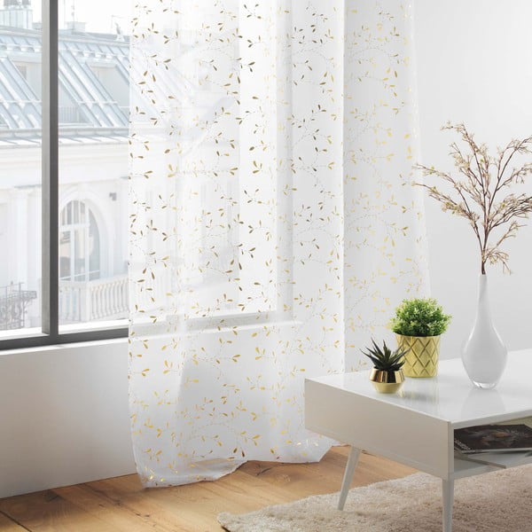 Balts/zelta krāsas dienas aizkars no voiles 140x280 cm Floressia – douceur d'intérieur-image-3