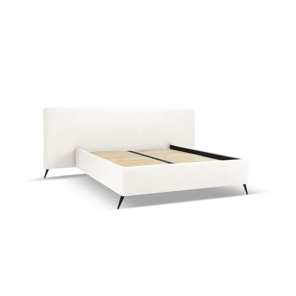 Krēmkrāsas polsterēta divvietīga gulta ar veļas kasti un režģi 180x200 cm Walter – Milo Casa