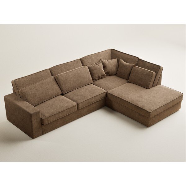 Gaiši brūns stūra dīvāns no šenila auduma (ar labo stūri/L veida) Kirou – Maison de Rêve-image-3