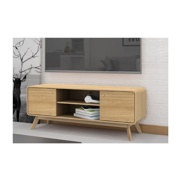 Dabīga toņa TV galdiņš ar ozolkoka imitāciju 140x53 cm Cassie – Støraa-image-4