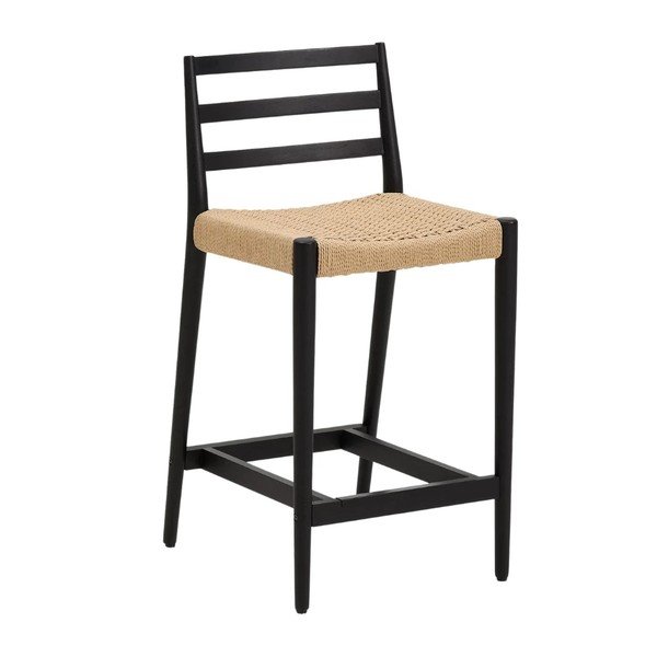 Melns/dabīga toņa ozola masīvkoka bāra krēsls (sēdekļa augstums 65 cm) Analy – Kave Home