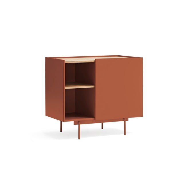 Ķieģeļu sarkana/dabīga toņa zema kumode ar ozolkoka imitāciju 90x78 cm Otto – Teulat-image-2