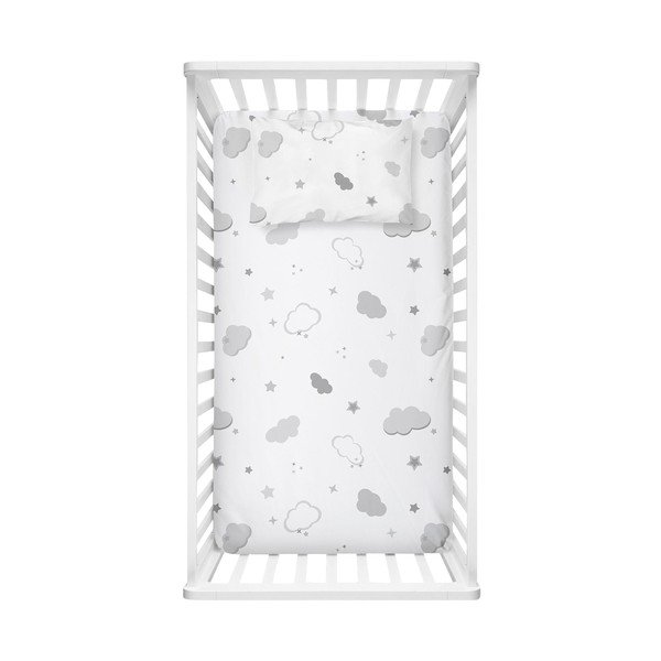 Balts bērnu palaga un spilvendrānas komplekts no ranforce kokvilnas ar gumiju 70x120 cm Bulut – Mijolnir