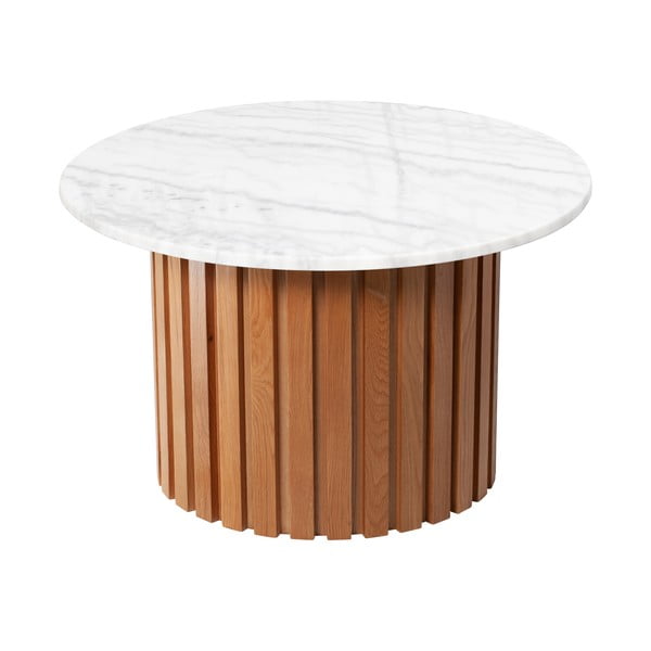 Balts marmora kafijas galdiņš ar ozolkoka pamatni RGE Moon, ⌀ 85 cm