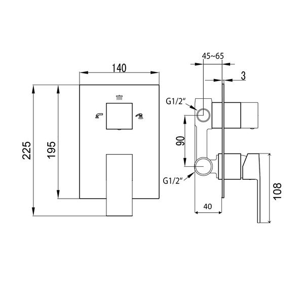 Spīdīgas sudraba krāsas iebūvēts jaucējkrāns dušai (ar 3 izvadiem) Latus – Sapho-image-1