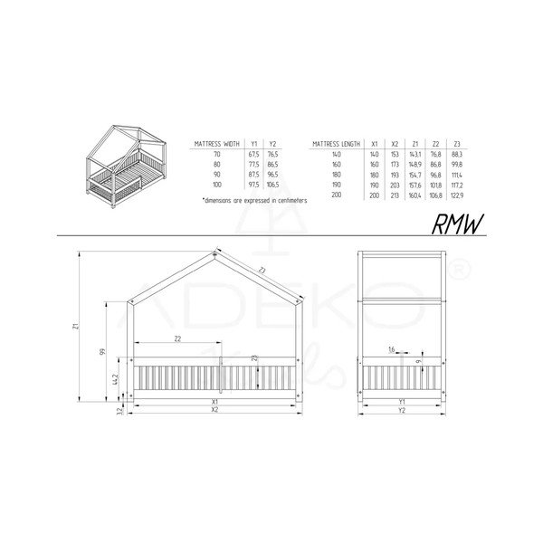 Dabīga toņa priedes masīvkoka bērnu gulta mājas formā/izvelkama ar veļas kasti 140x200 cm Mila RMW – Adeko-image-4