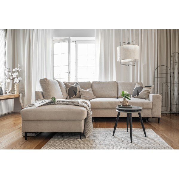 Bēšs velveta salokāms stūra dīvāns (ar kreiso stūri) Lofty Lilly – Miuform-image-4