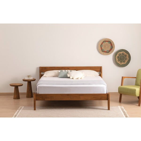 Dabīga toņa/tumši brūna egles masīvkoka vienvietīga gulta ar redelēm 90x200 cm Venus – Kalune Design-image-2