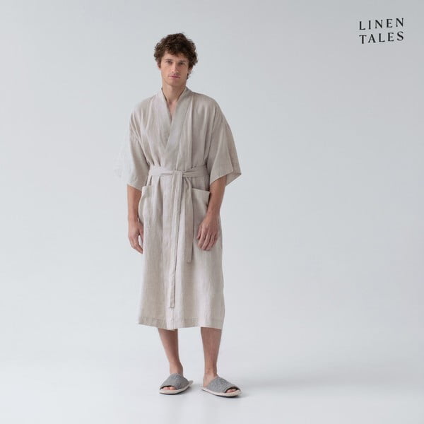 Bēšs lina halāts L/XL izmērs Summer – Linen Tales-image-1