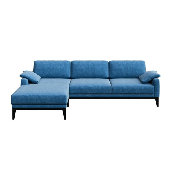Zils stūra dīvāns ar koka kājām MESONICA Musso Regular, labais stūris
