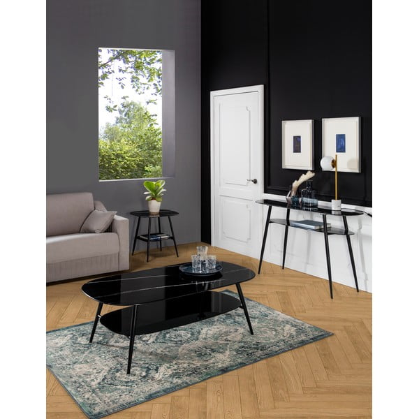 Melns konsoles galds ar stikla virsmu un marmora imitāciju Marckeric Alina-image-1