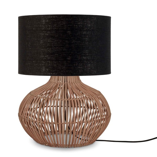 Melna/dabīga toņa galda lampa ar auduma abažūru (augstums 48 cm) Kalahari – Good&Mojo