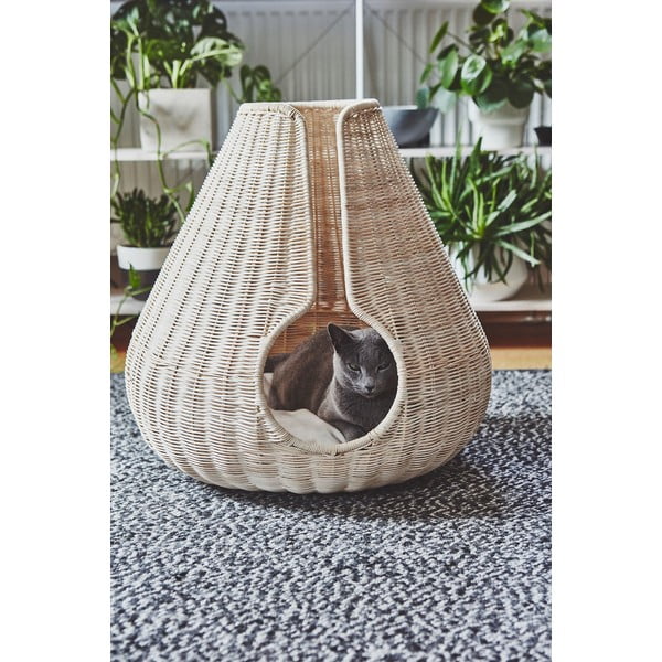 Dabīga toņa rotangpalmas mājdzīvnieku gulta kaķiem ø 56 cm Perla Natural – MiaCara-image-1