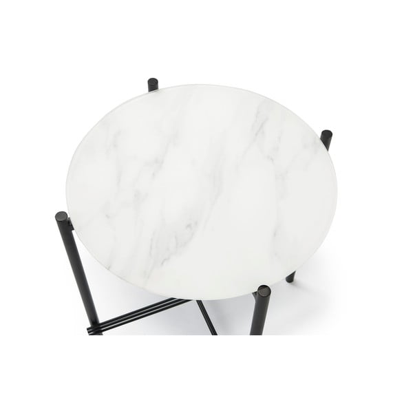 Melnbalts sānu galdiņš ar stikla virsmu un marmora imitāciju Marckeric, ø 47 cm-image-3
