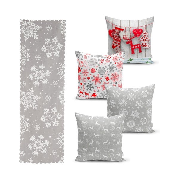 4 Ziemassvētku spilvendrānu un galdauta komplekts Minimalist Cushion Covers Snowflakes