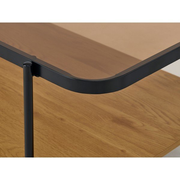Dabīga toņa žurnālgaldiņš ar stikla galda virsmu 60x120 cm Hassel – Unique Furniture-image-1